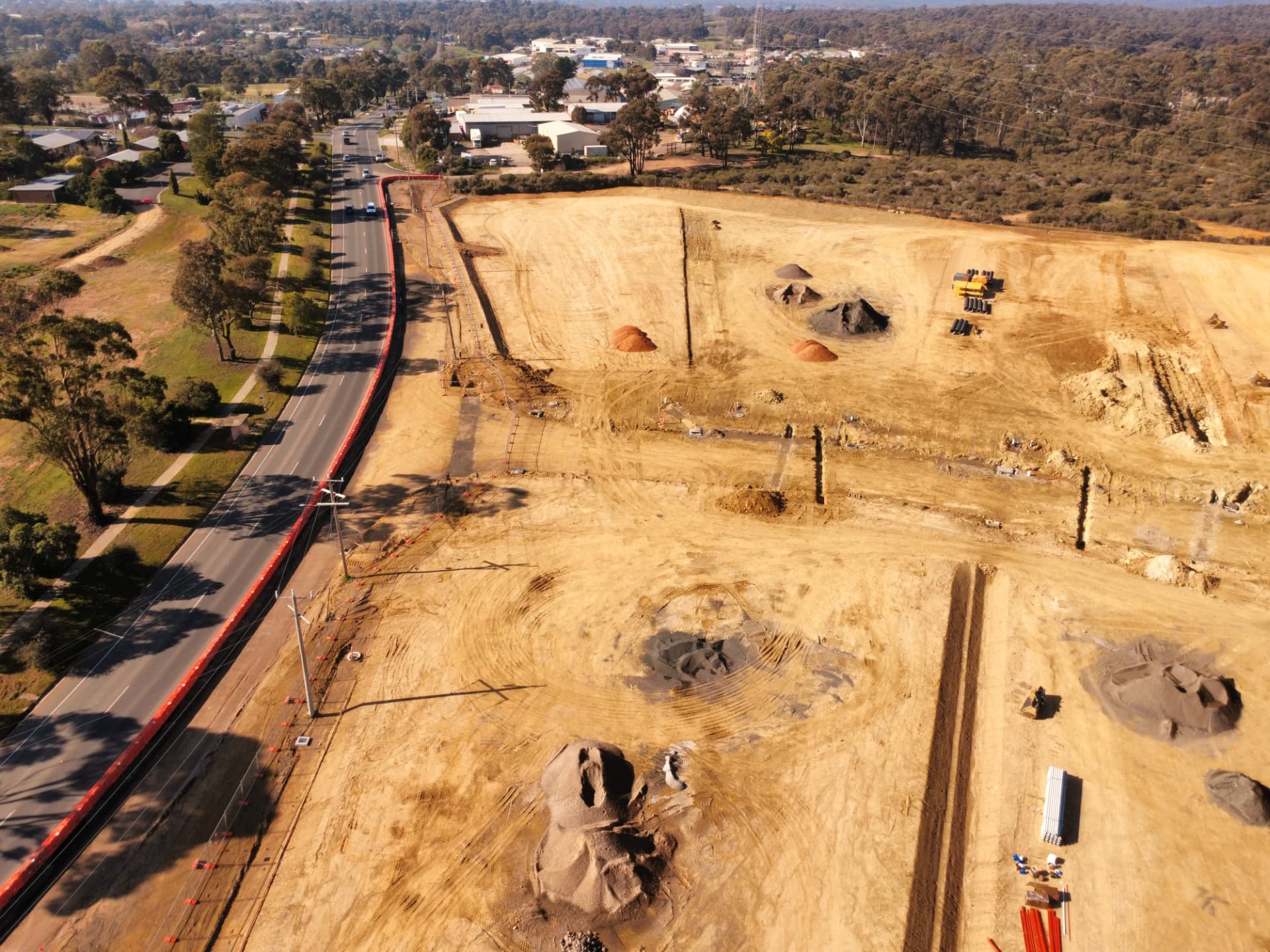 Aerial view of the Terra Vista site frontage along Hattam Street with underground services trenching underway
