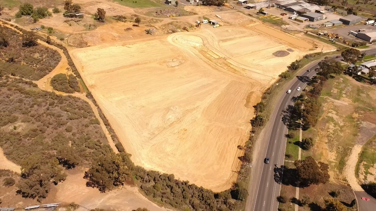 Aerial view of the Terra Vista industrial development site alongside the Calder Highway